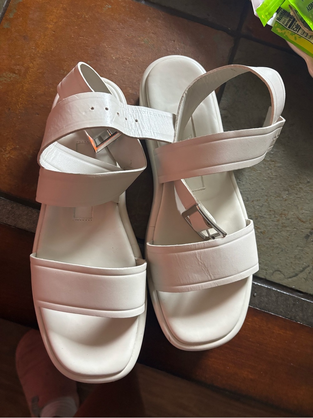 Zara off white silver tone hardware platform dual strap faux leather size 40 9